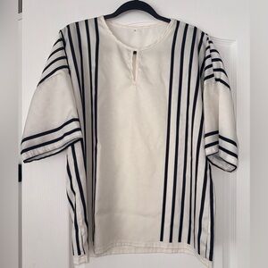 Striped White and Navy Blouse or Tunic Top